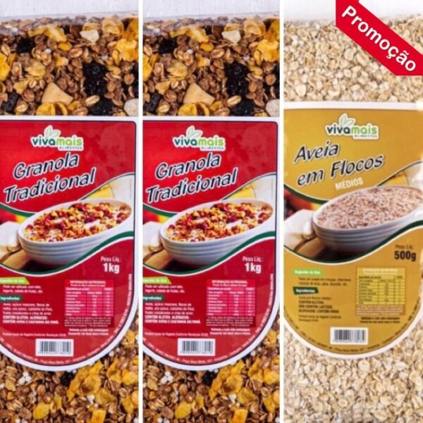 Kit 2 Granolas Tradicional 1kg + 1 Aveia Flocos Médio 500g