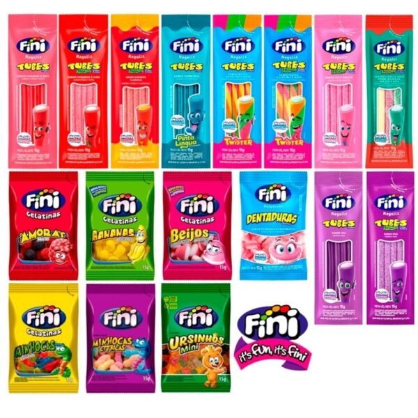 Kit c/30un balas fini sabores variados de gelatinas tubes cítricas azedinhas 15g