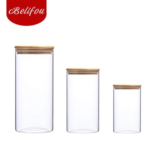 Belifou kit 3 potes para alimentos com tampa bambu 15cm - gaia