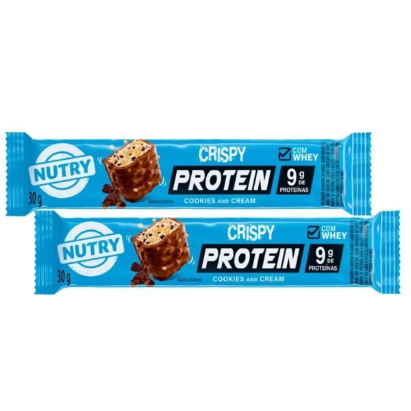Kit 2 barra de proteína nutry crispy protein com 9g proteínas sabor cookies & cream 30g