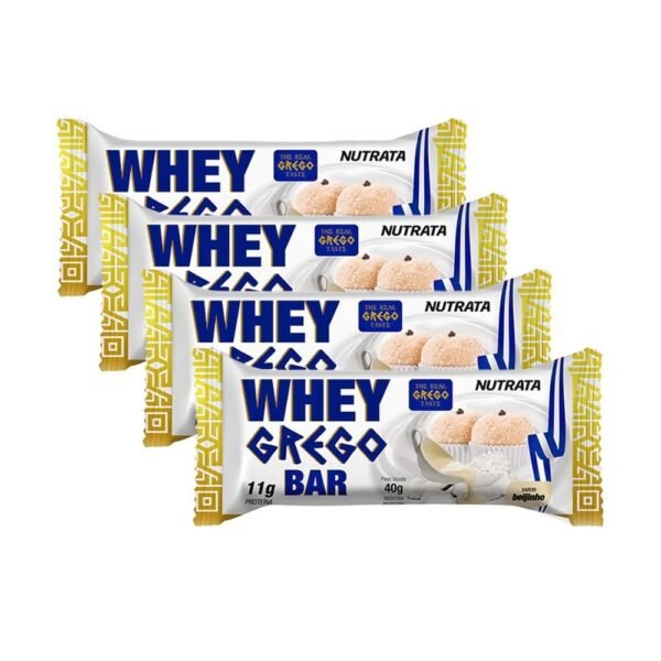 Kit 2 Barra de Proteína Whey Grego Bar Nutrata Sabor Beijinho com 11g de Proteína 40g