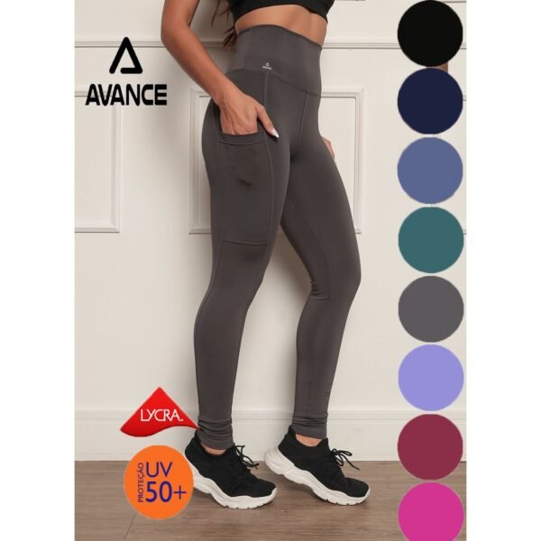 Calça legging poliamida bolso cós alto, zero transparência ref:025