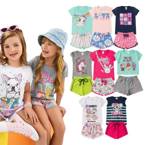 Kit 10 peças de roupa conjunto infantil e juvenil menina tamanho 01 ao 16