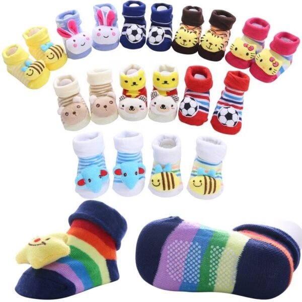 Meias Antiderrapante Para Bebê 3D Bichinhos Chocalho Menina/Menino