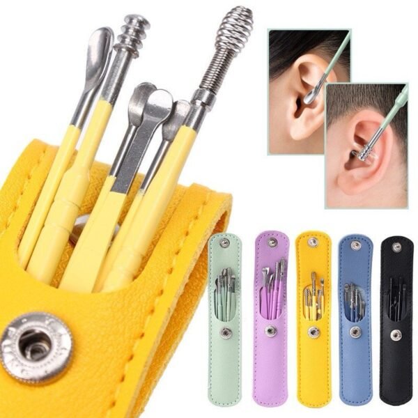 Kit 6 peças colher de aço inoxidável portátil para remoção cera ouvido/equipamento viagem loong