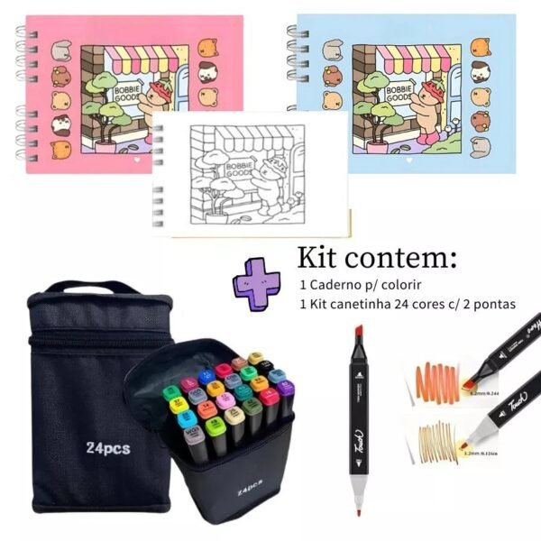 Colorar caderno kit+marcador de múltiplas cores -24-36-48-60 cores, 50 páginas desenho bobbie goods - prete bear