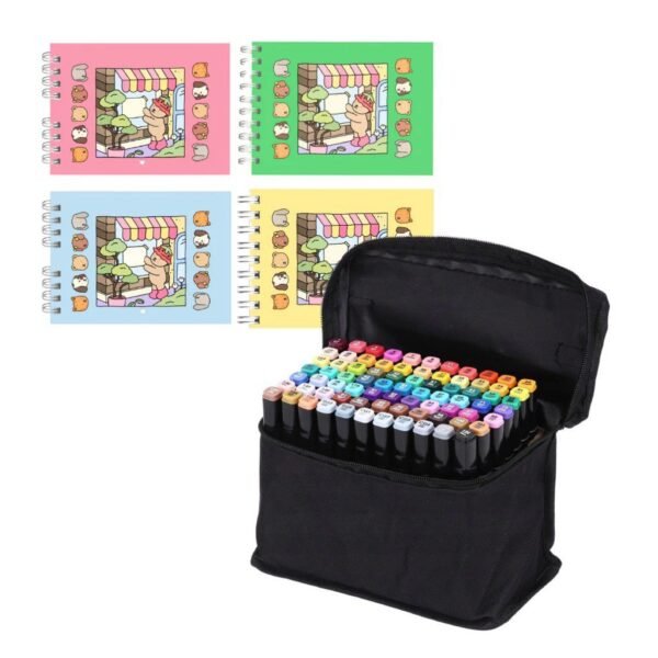 Bobbie_Goods|Kit Livro de Colorir 12-80 Canetinhas Ponta Dupla Marcador 50 Páginas Pintura Desenhos