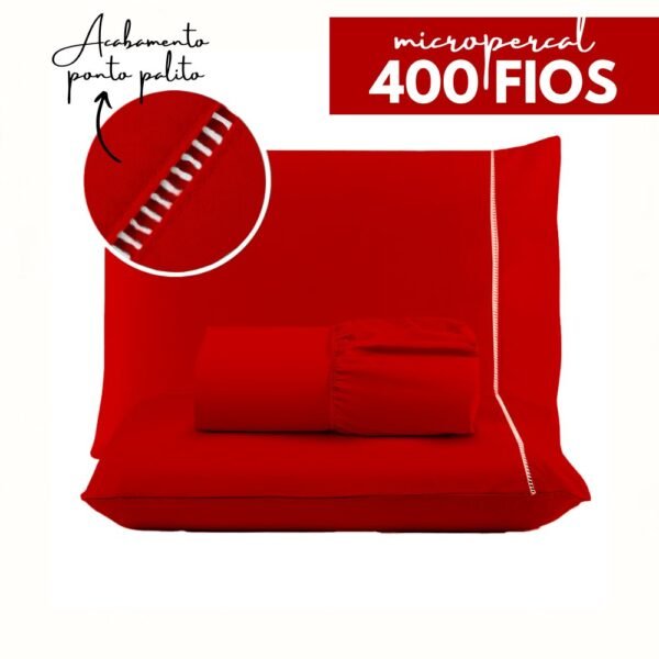 Jogo de Lençol Micropercal 400 Fios Ponto Palito - Solteiro / Casal / Queen / King - Antialérgico