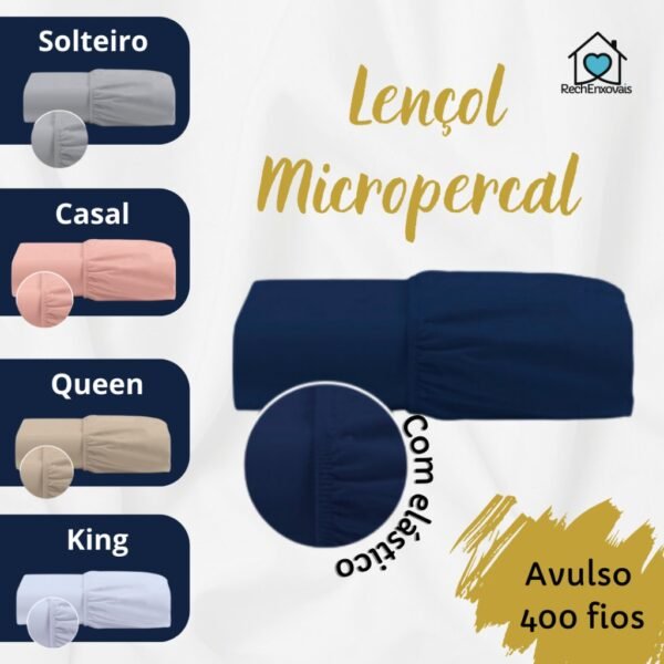 Lençol com elástico avulso 400 fios micropercal poliéster liso toque macio