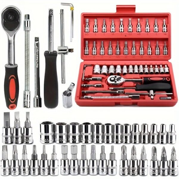 Kit de ferramentas 40/46 peças jogo soquetes chave catraca reversível com maleta completo