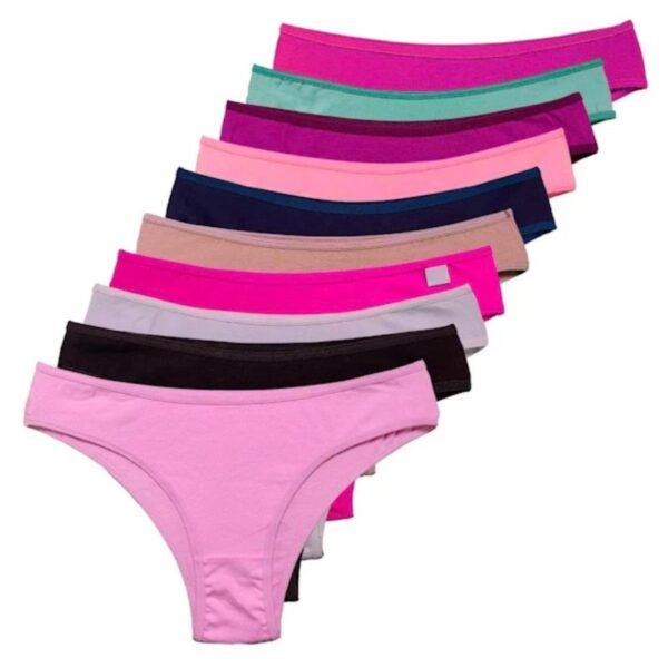 Kit 10 calcinha de algodão conforto cós alto tanga cotton feminina cos largo Premium 100% algodão