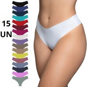 15 Calcinhas Sem Costura Tanga Forro 100% Algodão Calcinha Corte a Laser Não Marca Lisa  Poliamida