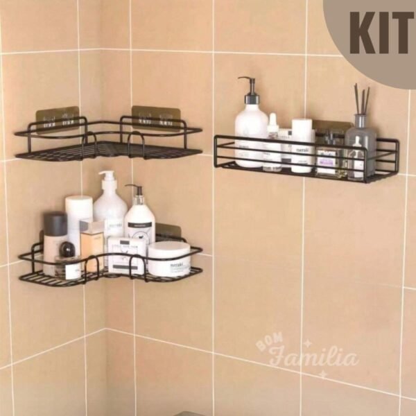 Kit 3 Prateleiras Suporte Auto Adesivas Organizadoras De Metal Banheiro Cozinha