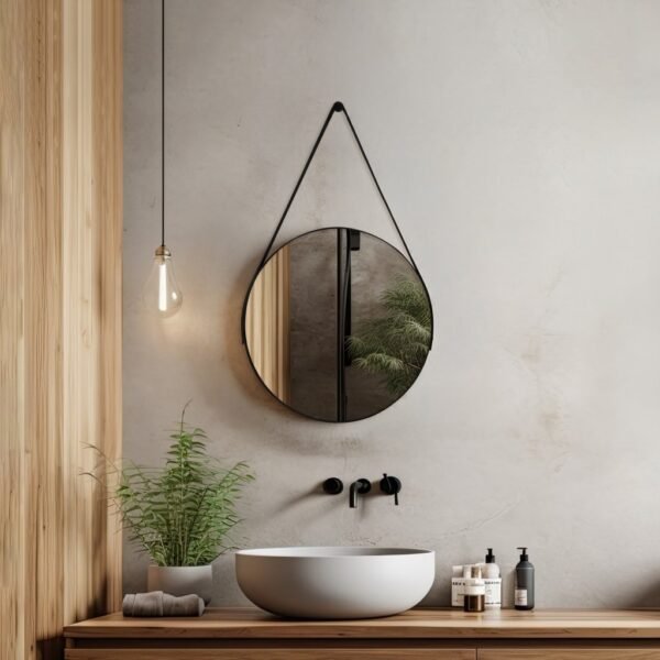 Espelho Redondo Adnet 30cm Com Alça + Suporte e Pendurador Ideal Para Sala / Banheiro / Quarto