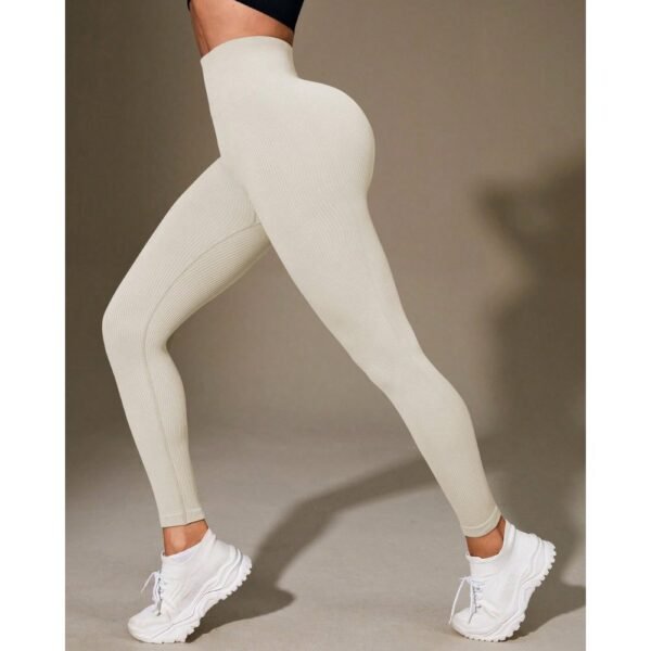 Calça Legging Canelada de Cintura Alta Sem Costura para Academia Feminina, Elástica, Esportiva e Fitness