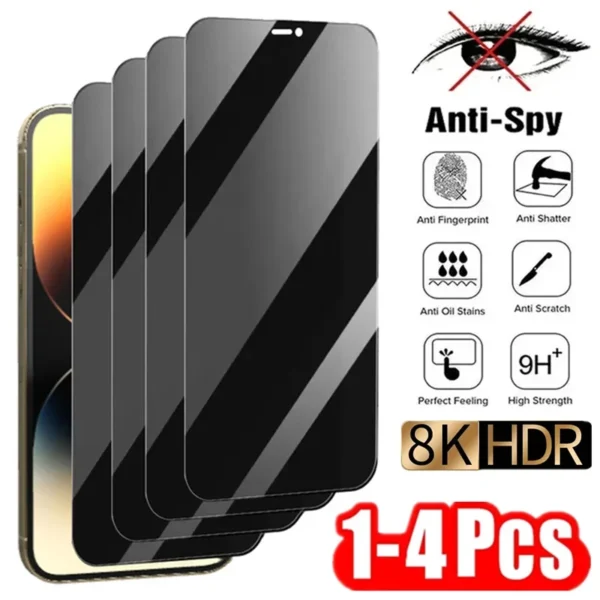 1-4 pces protetor de tela privacidade para iphone 14 13 11 12 pro max mini 8 plus vidro anti-espião 15 16 xr xs