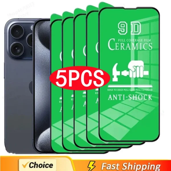 Película cerâmica macia hd para iphone, protetor de tela, não vidro, 14, 11, 12, 13, 15 pro max, mini, 8, 7 plus, xs, x, xr, 16, 5 pces