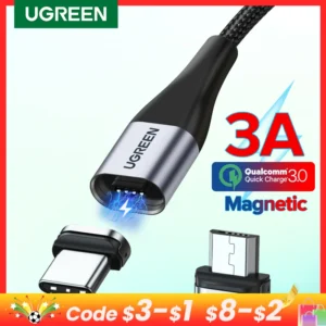 Ugreen usb c cabo magnético tipo para xiaomi samsung micro 3a de carregamento rápido carregador fio