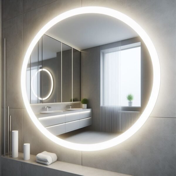 Espelho redondo 40cm x lapidado led com fonte ambiente moderno decoração quarto