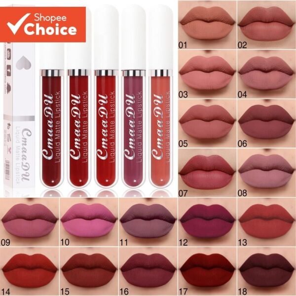 Batons matte impermeáveis cmaadu 18 cores, longa duração, não gruda, forma de copo, maquiagem barata