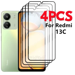 4/3/2/1 pçs para redmi 13c vidro xiaomi temperado protetor de cobertura completa cola hd 9h tela