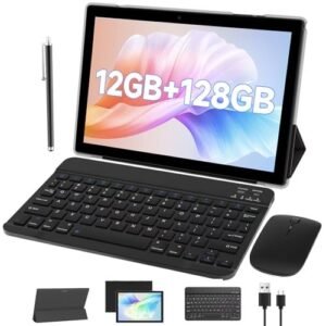 Tablet android com capa protetora de teclado, mouse stylus 10 polegadas, conjunto tablets 2 em 1, 12 gb + 128 gb/1 tb, câmera dupla, expansível, pc, tela hd 10,1 6000 mah, bateria