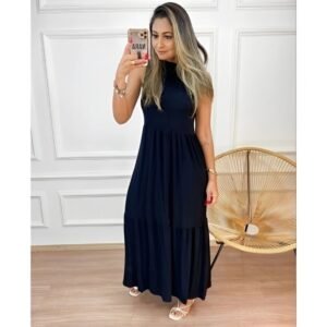 Vestido longo feminino cavado casual elegante versátil para verão outono e inverno é 442