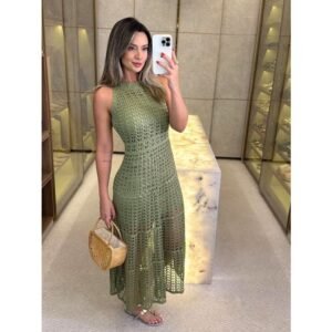 Vestido feminino midi tricô com forro elegante verão festaspraia casamento formatura são joão festa junina