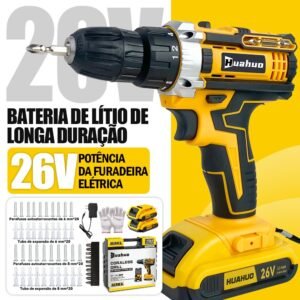 【110v/220v】parafusadeira e furadeira de 2 baterias 26v - maleta com 40pçs