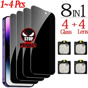 1~4pcs pelicula de vidro temperado anti-espião para iphone 17 16 15 14 13 pro max protetores tela privacidade e filme proteção câmera 12 11 anti-spy glass