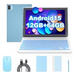 Tablet android 15 de 10 polegadas, tablets 2 em 1 com capa teclado, mouse stylus, 12 gb ram, 64 gb, tb expansão, processador quad-core, pc, 5g wifi6, bt5.0, 6000mah, tela ips 1280