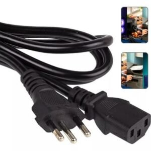 Cabo de força energia preto novo tripolar padrão brasileiro 3 pinos 1,5 metros - ideal para computador, pc, monitor, impressora, fonte e eletrodomésticos