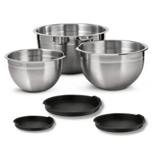 Vittak kit 3 tigela aço inox bowl funda multiuso redonda saladeira confeitaria bowls vasilha com tampa