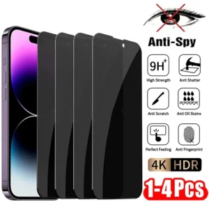 Vidro temperado anti espião para iphone, protetor de tela privacidade, 16, 14, 13, 11, 15pro max, mini, 7, 8 plus, 15, x, xr, xs, pces 1-4