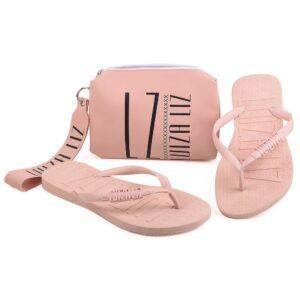 Kit chinelo luiza liz e necessaire bolsa de mão pequena dia a blogueira
