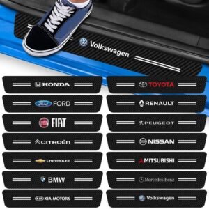Kit 4 peças adesivo soleira de porta carro modelo proteção fibra carbono anti arranhões varios modelos