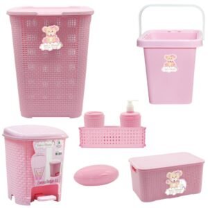 Kit cesto roupas quarto bebê organizador infantil rattan lixeira balde caixa multiuso higiene