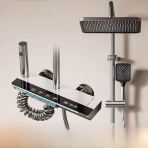 Chuveiro ducha piano grafite com led design moderno e sofisticado elagante