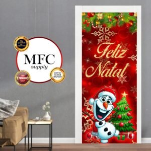 Capa para porta decorativa sublimado em tecido 0,85x2,10m e painel redondo 50cm tema natal varias estampas
