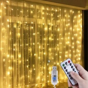 Cortina de led fio fada 300 3x3m 8 modos com controle para decoração quarto/natal/casamento