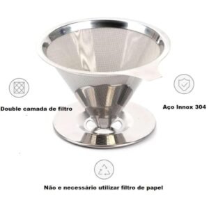 Coador de café inox 103 reutilizável com alça silicone | filtro peneira aço
