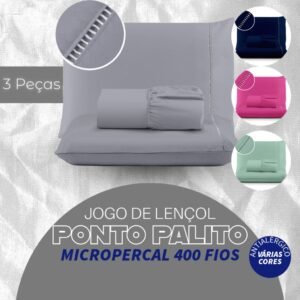 Kit jogo de cama lençol 400 fios micropercal 03 peças ponto palito - solteiro casal queen e king