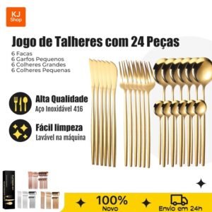 Novo kit 24 peças talheres dourado aço inox 416 para festas, casa e restaurantes garfo, colher, faca
