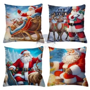Kit 4 capas de almofadas decorativas natal papai noel boneco neve feliz rena - tamanho 45x45