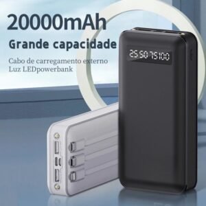 Carregador power bank portátil de bateria externo embutido 4 cabos 20000mah