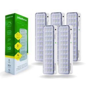 Kit com 5 unidades luz de emergência emergencial luminária lea 31 led 1w bivolt lítio intelbras autônoma