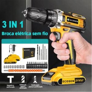 Furadeira parafusadeira de impacto sem fio bateria 21v com duas baterias recarregáveis 6500 mah