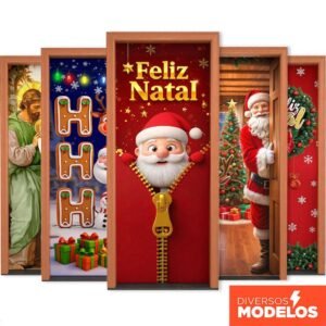 Capa de porta decoração natal em tecido sublimado retangular veste c/elástico
