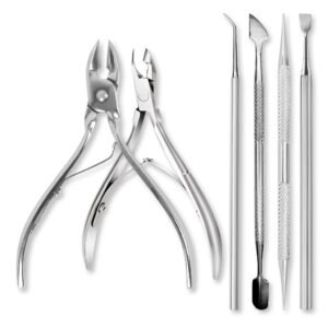 Kit manicure 6 peças inox alicate corte unha + cutícula espátula palito raspador desencravador