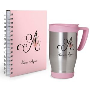 Kit agenda 2026 + caneca personalizada rosa iniciais - com seu nome